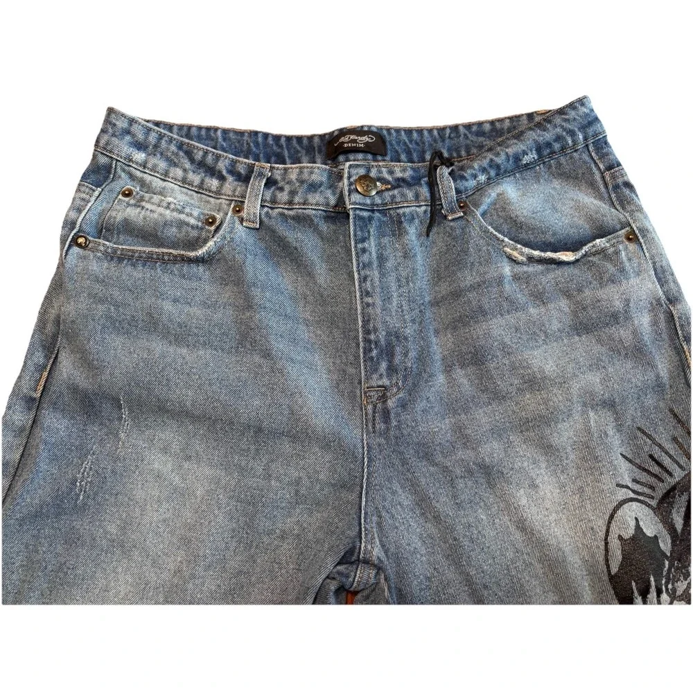 Vintage Y2K Ed Hardy‎ Jeans Denim Death Before Dishonor Distressed Size 34x30
